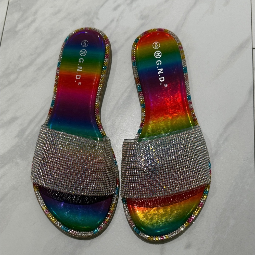 Rainbow Crystal Slide Sandals - Multicolor